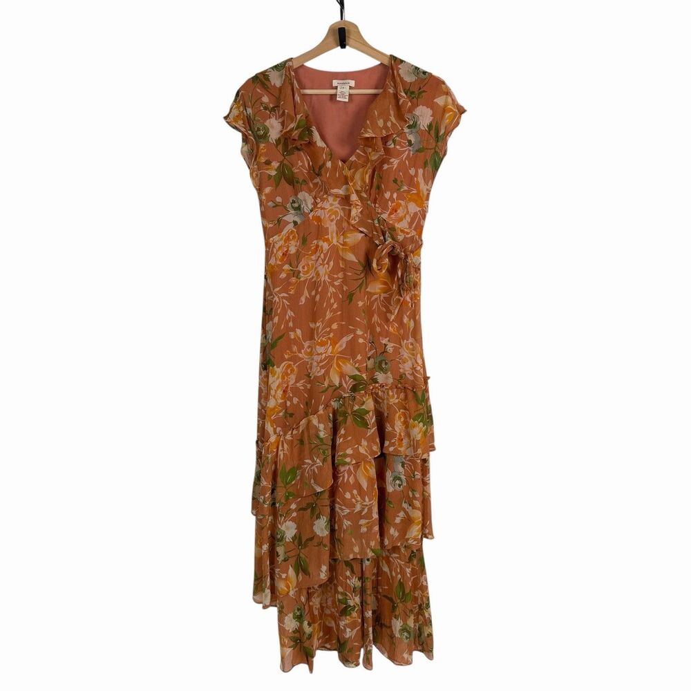 Sundance Victory Garden Silk Dress 6 Floral Layered Ruffle Boho Flounce Maxi